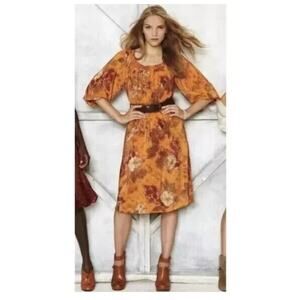 Anthropologie Moulinette Soeurs Cara Cara Silk Dress, Size 0P Orange/Brown